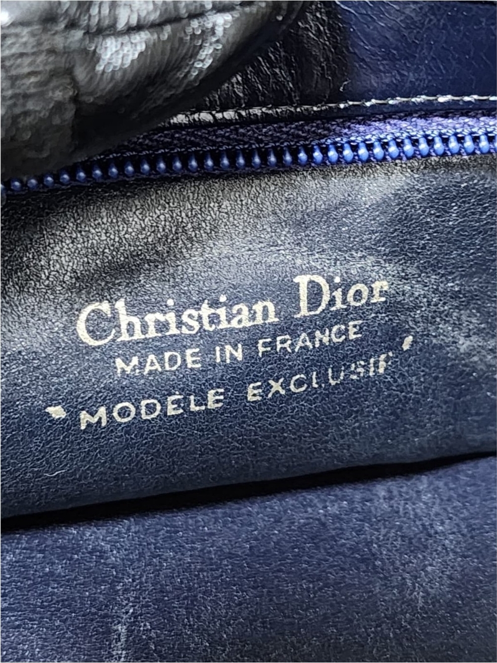 Christian Dior Vintage Diorissimo Top Handle Bag Beige/Navy Blue - Picture 4 of 16